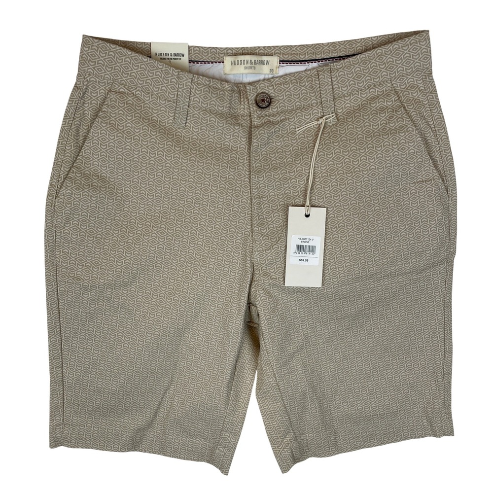 Hudson‎ & Barrow Mens Size 30 Geometric Pattern Flat Front Chino Shorts Stone